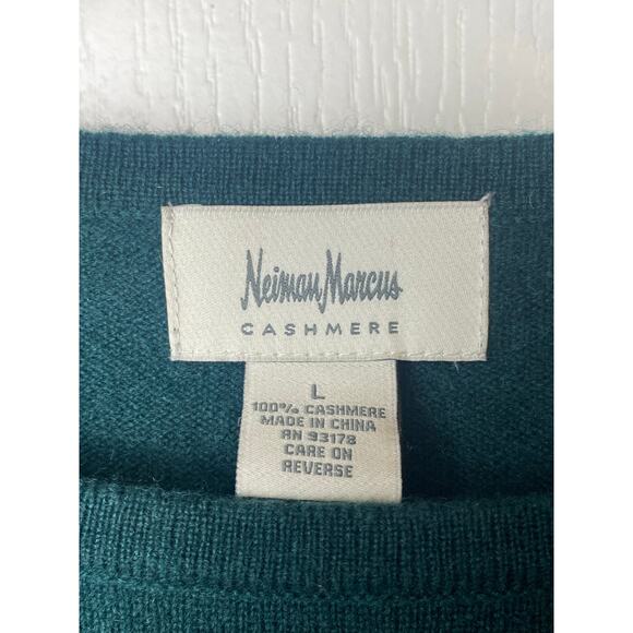 Neiman Marcus Green Cashmere Peplum Ribbed Long Sleeve Sweater Size Large - Picture 3 of 6